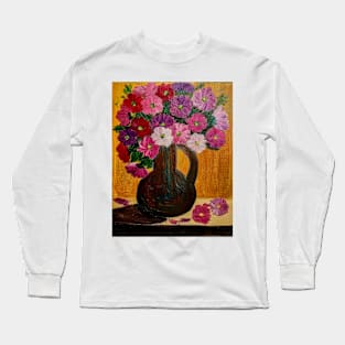 some beautiful abstract flowers in a vintage gold vase jug Long Sleeve T-Shirt